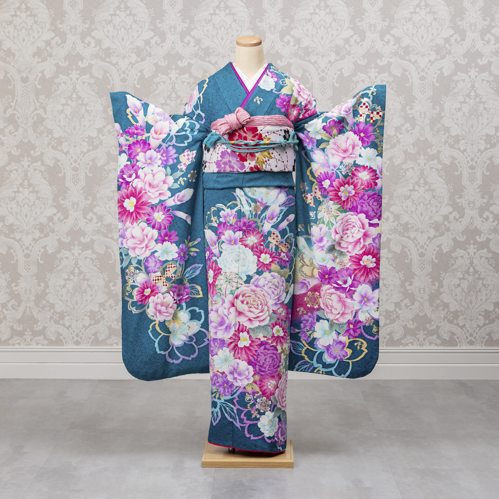 品番352　グリーン/花とリボン　