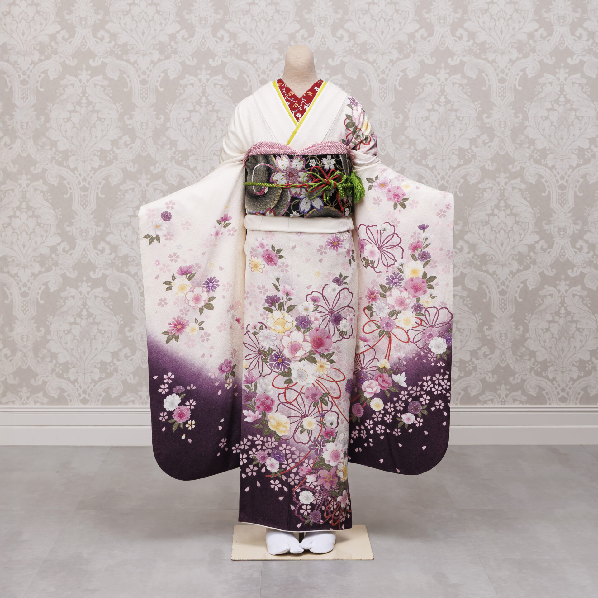 品番269　白地花と結びリボン
