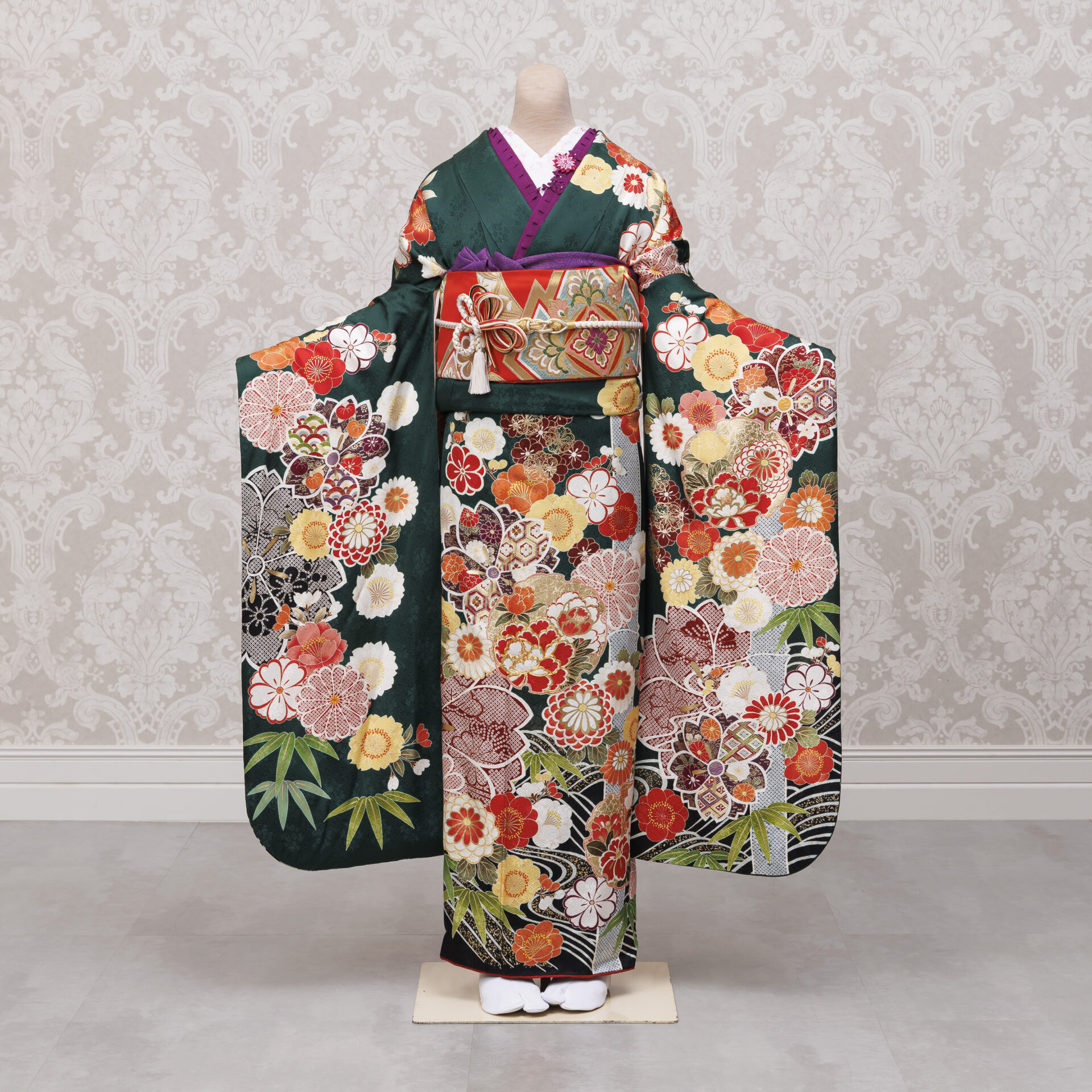 品番418　深緑/しぼり風菊
