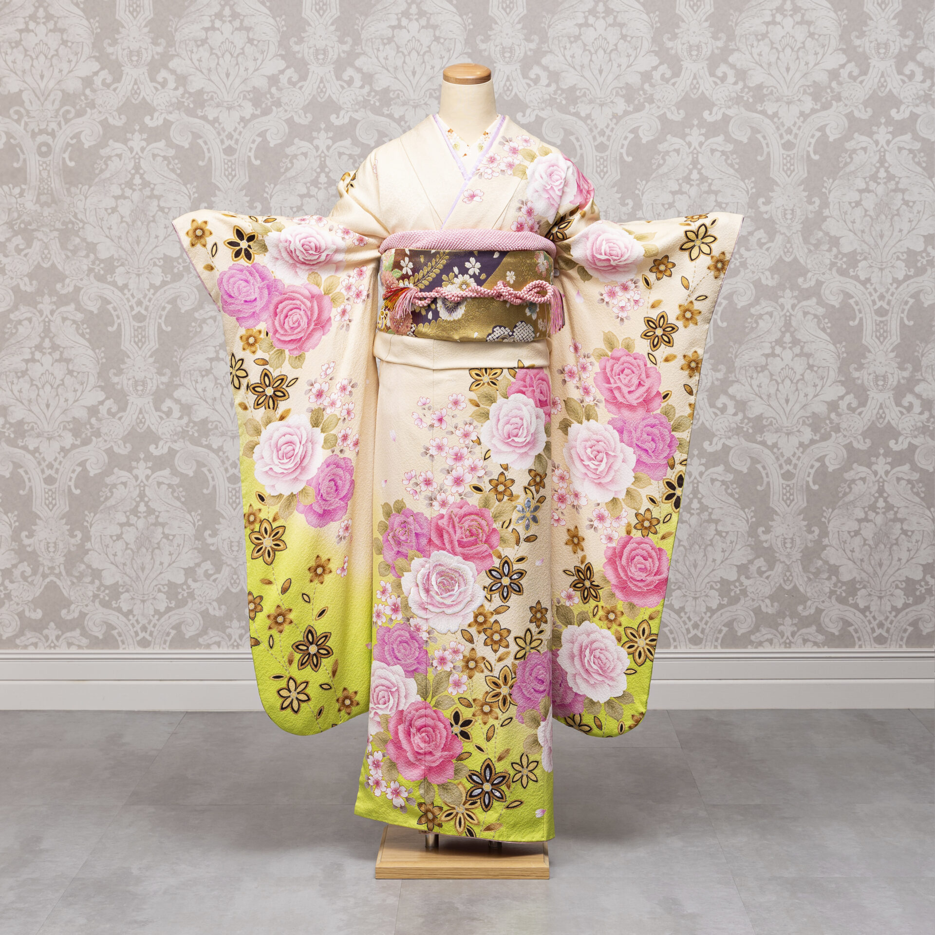 品番310　ベージュにピンク薔薇
